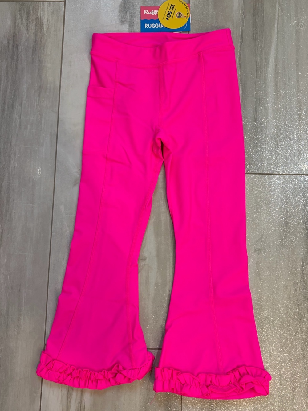 NWT RuffleButts Neon Hot Pink Full Length Ruffle Active Flare Leggings Girls 5